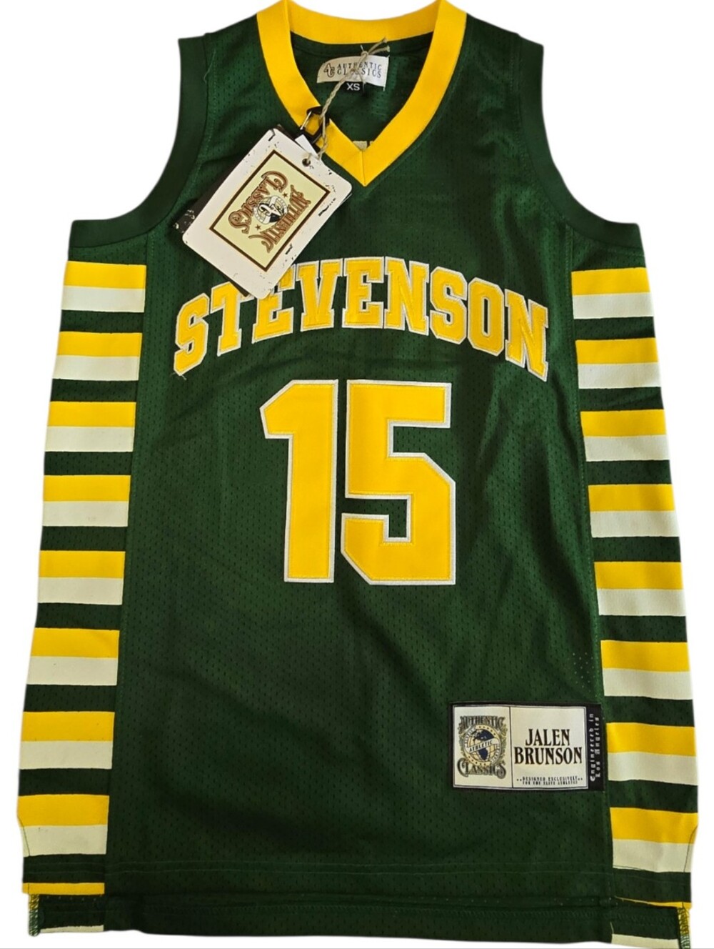 NWT Jalen Brunson Stevenson High School Jersey Green Yellow XS New